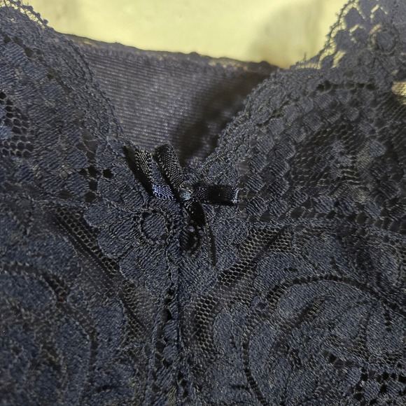 Vtg Vassarette Chemise Navy Lace Trim Slip Dress 36 Lingerie Coquette Romantic - Picture 3 of 7